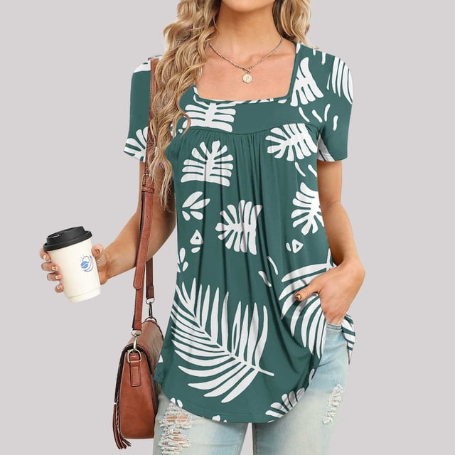 Fiudx Liquidación de Ofertas Flash Blusa Holgada de Manga Corta con Cuello En V Informal Estampada a La Moda para Mujer