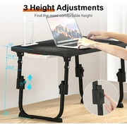 Laptop Desk for Bed Height Adjustable, Lap Bed Table with USB/Storage Drawer/Cup Holder/Tablet Stand/Book Shelf, Foldable Breakfast Tray Portable for Reading Writing, Bed, Sofa & Floor, Black