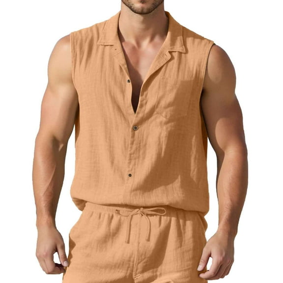 Summer Men's Casual Sleeveless Shirt Vest Lightweight Breathable Comfortable Lapel Design Loose Fit Daily Wear