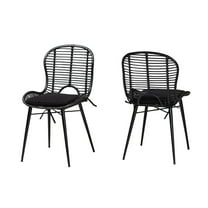 bali & pari Bohemian Black Finished Rattan and Metal 2-Piece Dining Chair Set