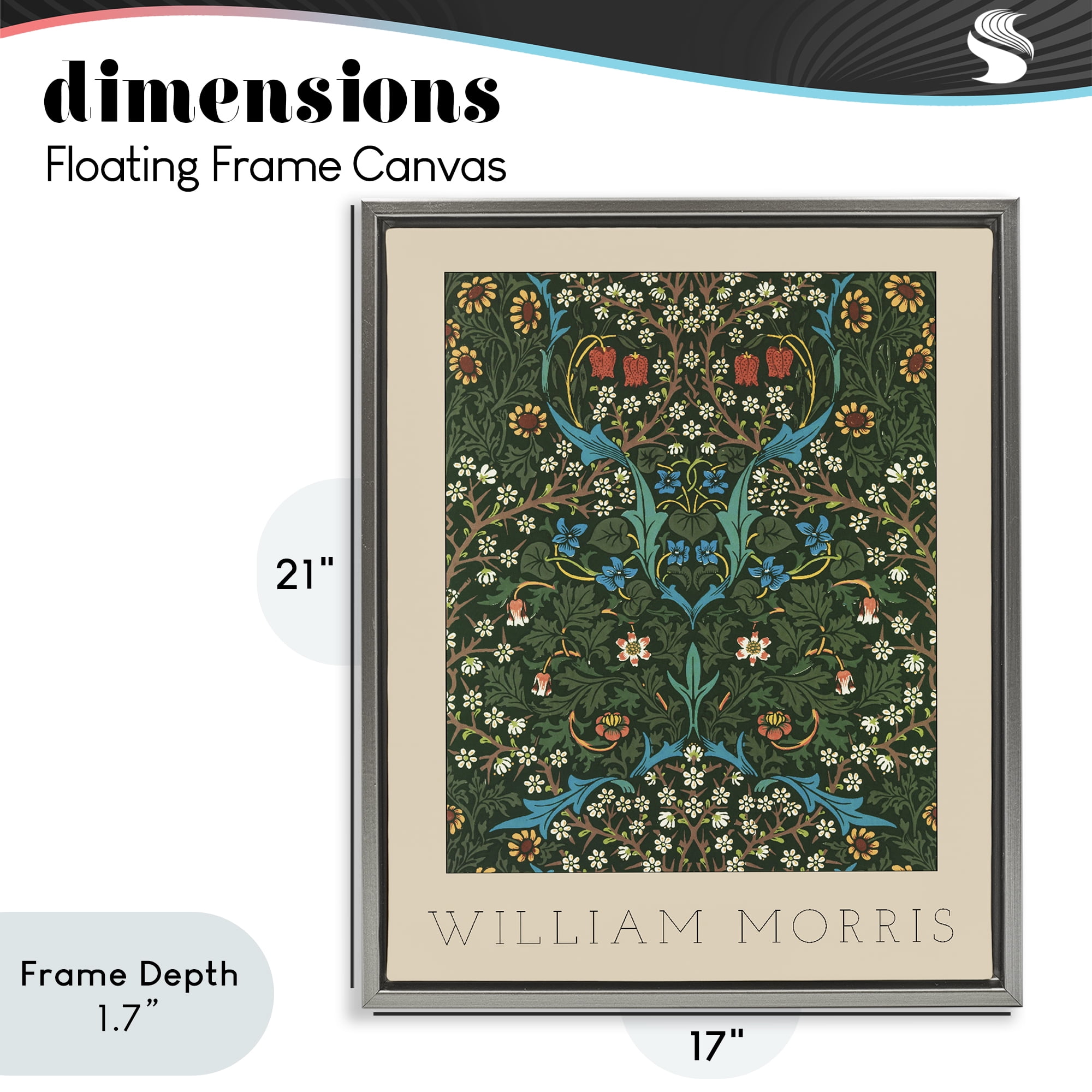 Stupell Industries Ornate Botanicals William Morris Gray Framed Floater Canvas Wall Art, design by Lil' Rue