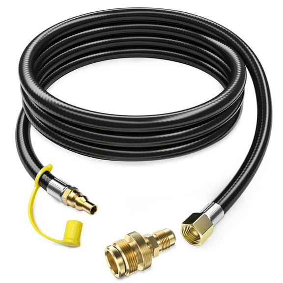 PatioGem 12ft Propane Quick Connect Hose For RV To Gas Grill, Propane Quick Connect Fittings For 1 LB Throwaway Bottle Connects 1 LB Portable Appliance to RV 1/4" Female Quick Disconnect