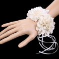 thumbnail image 2 of Korean Style Wedding Bridal Elegant Wrist Flower Bridesmaid Sisters Beige Fabric Bracelet Crystal Ribbon Lace Hand Flowers Soledad Flor de la muñeca, 2 of 10