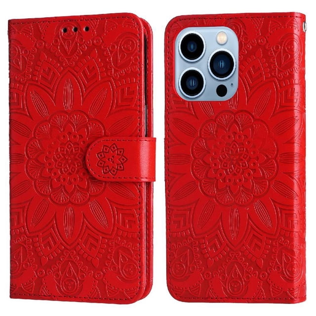 Funda tipo cartera GANGXUN para iPhone 13 Pro Max , diseño girasol, cuero PU, soporte, cierre magnético, tarjetero