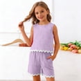 thumbnail image 5 of Cethrio Girls Summer Outfit Sets 2 Piece, Casual Short Sleeve School Tops and Shorts Set Purple Size 8, 5 of 8