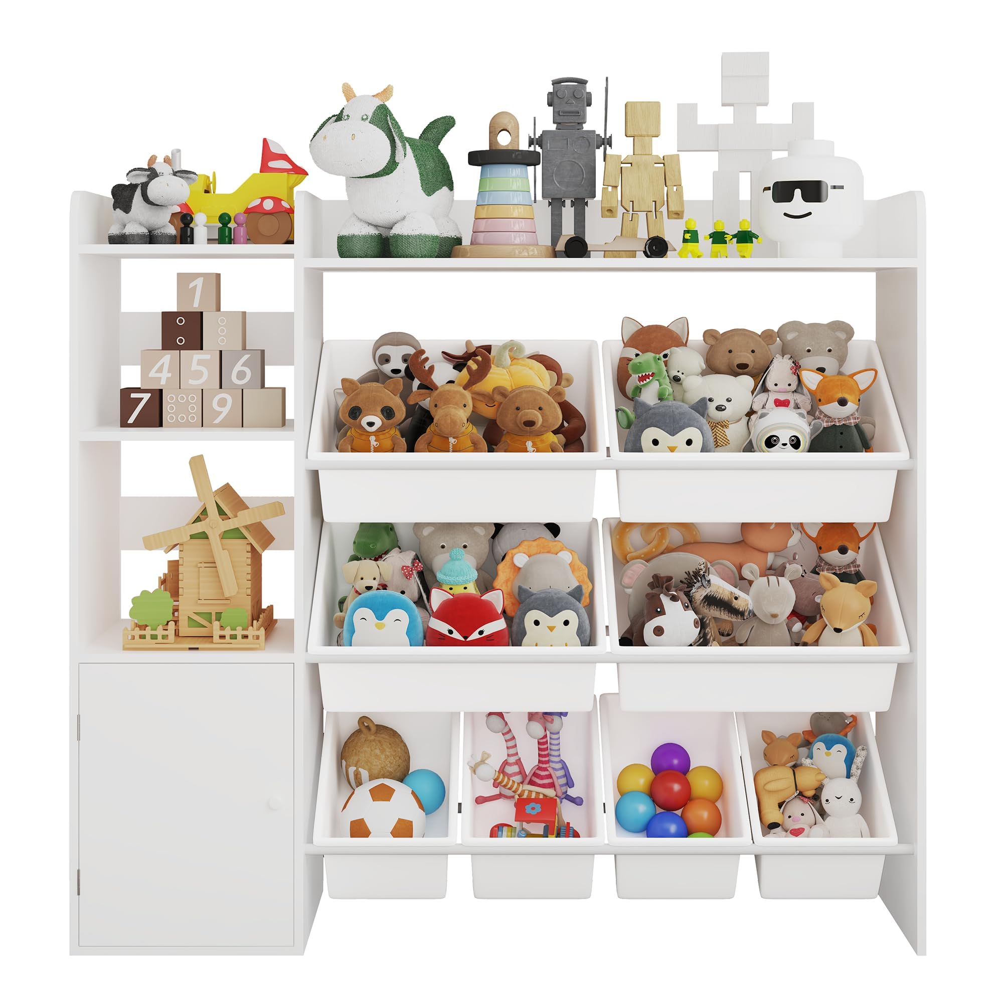 Kids Toy Storage Organize 8 Removable Bins Kid Bookshelf and Toy Storage Large Toy Box with Bookshelf for Bedroom, Kids Room, Classroom, Nursery