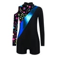 thumbnail image 3 of YONGHS Kids Girls Gymnastics Glitter Unitard Cold Shoulder Long Sleeve Rhinestones Color Block Patchwork Leotard Star Black 16, 3 of 5