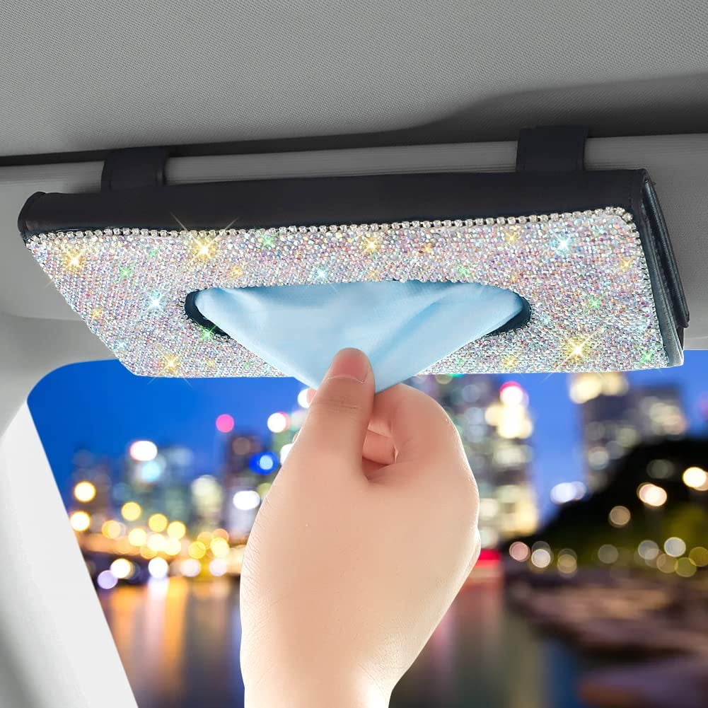 Crystal Car Sun Visor Tissue Box Towel Napkin Holder SUV Interior Bling Decor 
