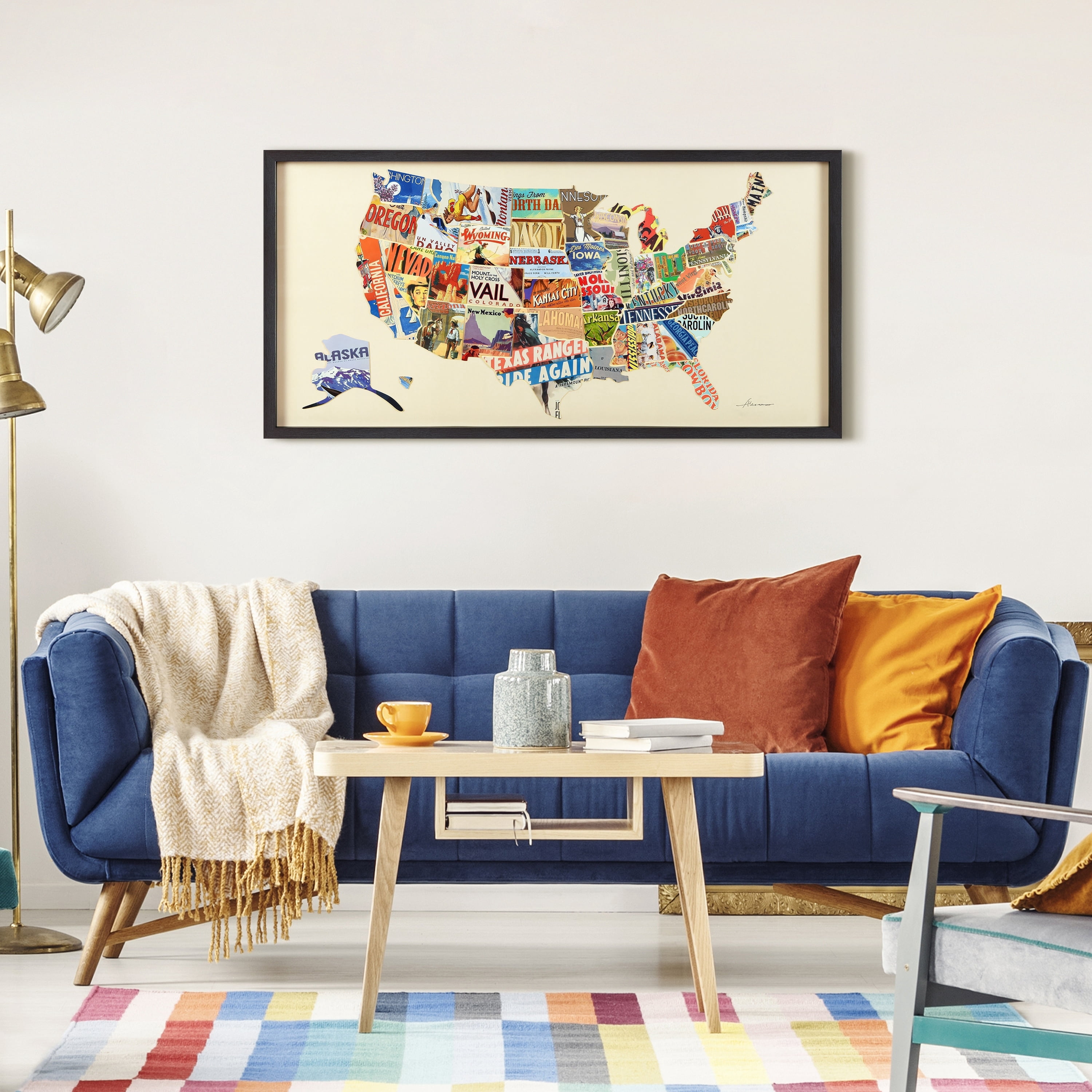 Direct Across America Dimensional Collage 48.00" x 25.00" Framed Painting Art Prints, by Empire Art