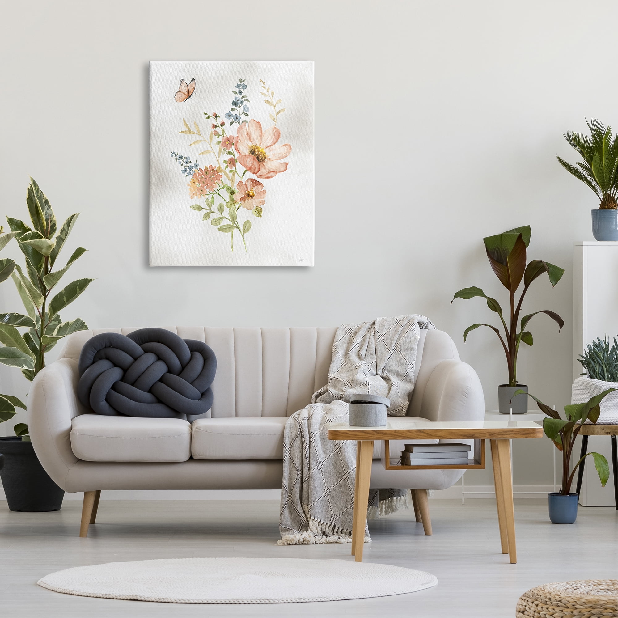 Stupell Industries Soft Pink Flower Sprigs Botanical & Floral Painting Gallery Wrapped Canvas Art Print Wall Art, 30 x 40