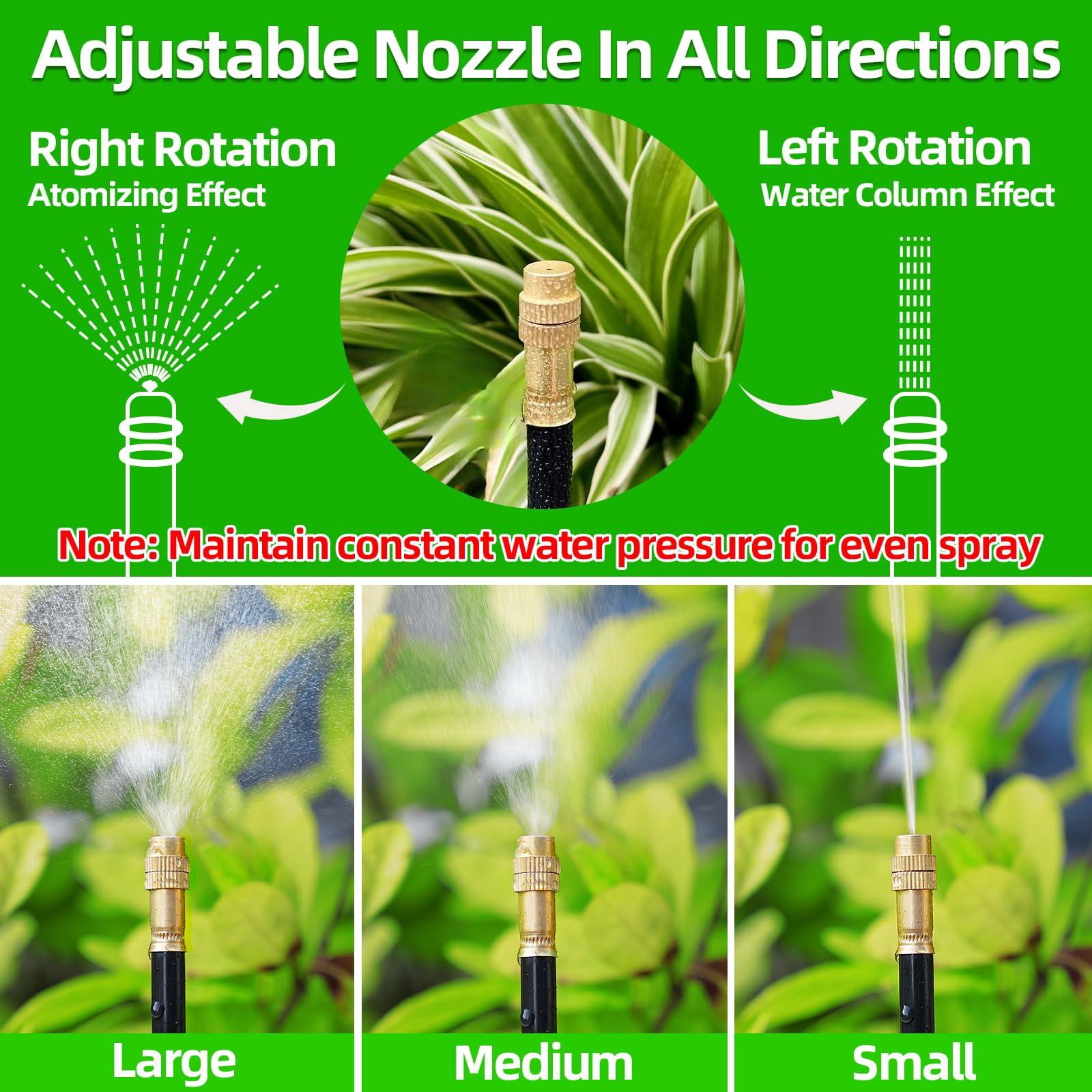 60 Ft Drip Irrigation System For Garden - Kit With 19 360°adjustable Copper Nozzles Hose  Automatic Atomizing Plant Watering Sprinkler Yard Lawn Greenhouse Potted