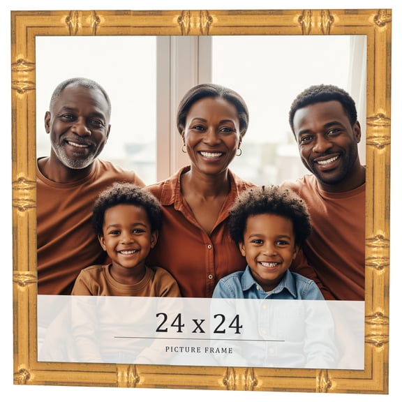 24x24 Frame Gold Bamboo Solid Wood Picture Frame | 1 Inch Moulding Width | Interior Frame Depth