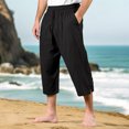 thumbnail image 2 of Garbnen Men's Linen Pants Baggy Drawstring Wide Leg Men's Capri Pants Spring Summer Loose Fit Beach Trouser for Men with Pockets, 2 of 4