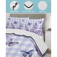 thumbnail image 3 of Quilt King Size Bedding Set, Purple Flowers Reversible Summer Quilt 3 Pieces, Butterfly Spring Floral Checkered Farmhouse Lightweight Bedspreads Coverlets with 2 Pillow Shams for All Seasons, 3 of 5