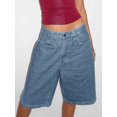 thumbnail image 3 of Women High Waist Denim Bermuda Shorts Loose Wide Leg Knee‑Length Jean Shorts, 3 of 5