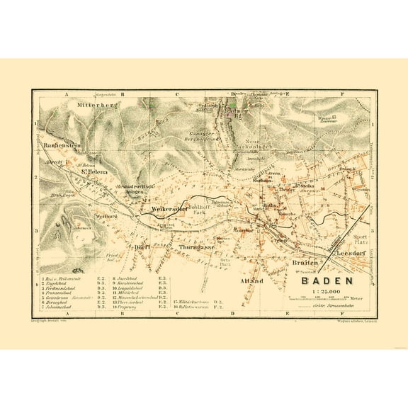 Historic Map - Baden Austria - Baedeker 1910 - 32.22 x 23 - Vintage Wall Art