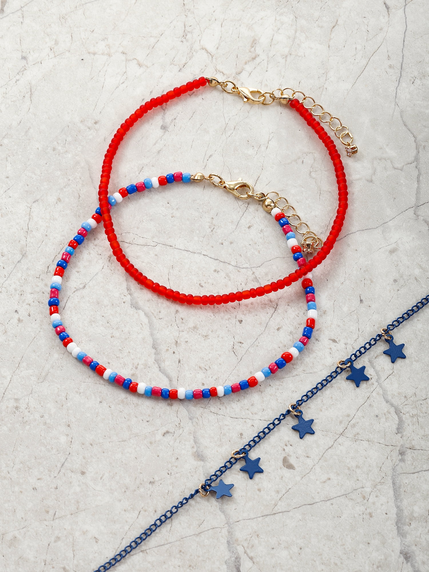 Way to Celebrate Americana Seed Bead Anklet Trio, 3 Pieces