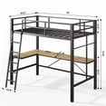 thumbnail image 4 of Twin Size Metal High-Rise Bed Frame with L-Shaped Desk & Charging Station, No Box Spring Needed, Black, 4 of 22