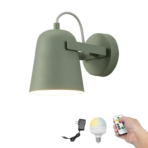 Kiven Battery Operated Wall Sconces 1-Light,Modern Wall Lights with Rechargeable Bulb,Dimmable Wall Lighting Fixtures for Painting Bedside Vanity Desk, Green Finish
