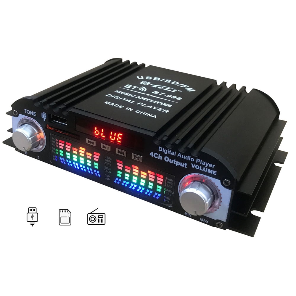 Bluetooth 5.0 Car Audio Power Amplifier: 4-Channel Stereo Receiver - Ideal for Home Theater - 12V, Radio, USB/SD Card, AUX-in - LCD Display - Elevate Your Car Audio Experience