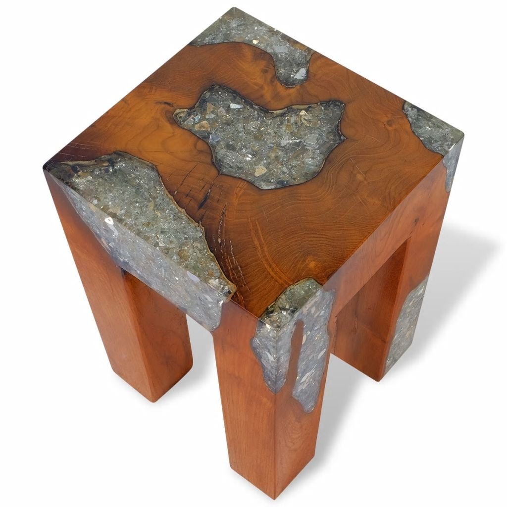 Kepooman 11.8" Modern Solid Teak Wood Square Stool Coffee Table for Patio Living Room Bedroom, Brown
