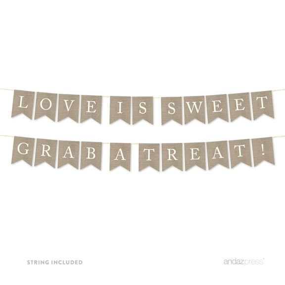 Love Is Sweet, Grab A Treat Burlap Wedding Pennant Party Banner