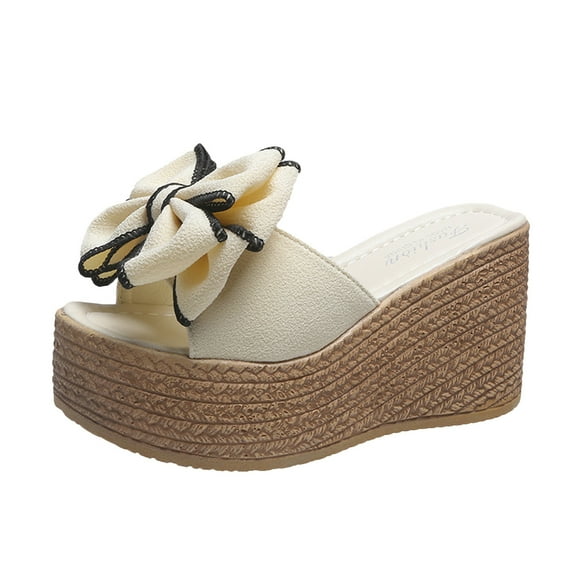 Fesfesfes Womens Slides Size 10 New Thick Sole Slope Heel Women's Shoes Breathable Slip-on Beach Sandals 7.5(40)