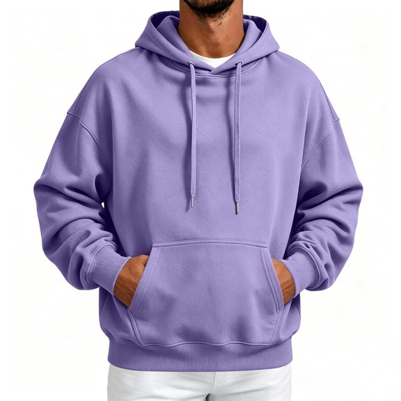 Men's Solid Color Pullover Hoodie with Drawstring Hood and Kangaroo Pocket Casual Sweatshirt Top, S-3XL