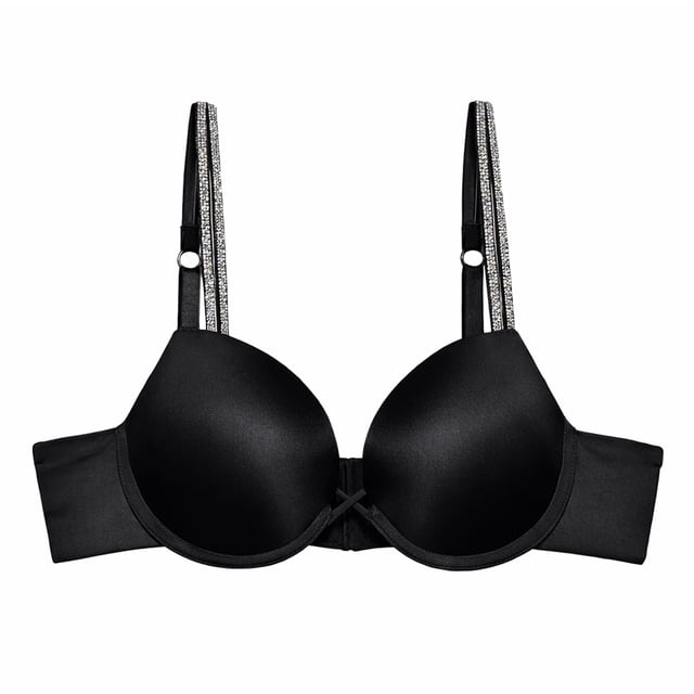 Brasier Vicky Form para Dama con Push Up Incluye Tirantes Plata y Detalle de Tiras Cruzadas en Trapecio, Color Negro T 32B