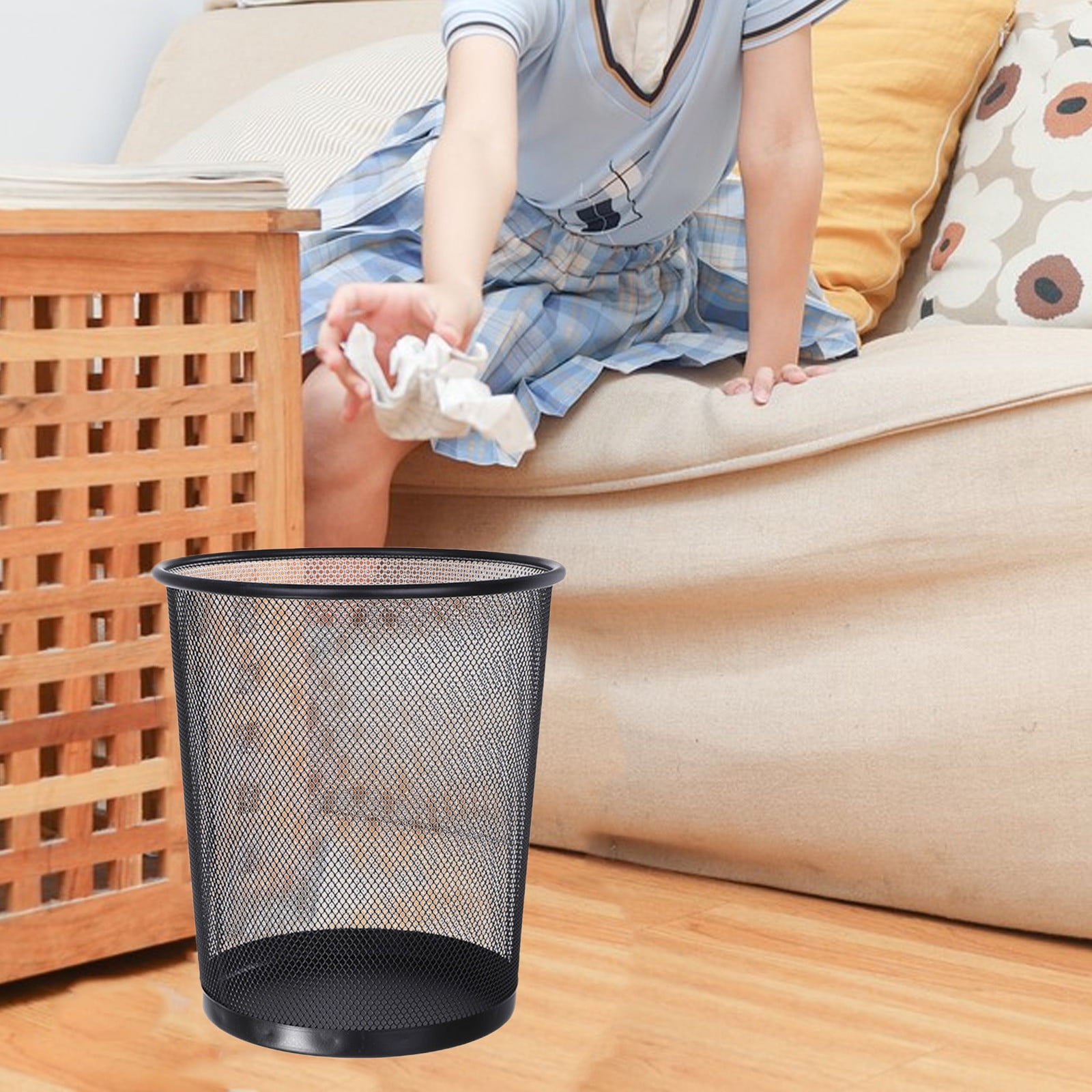 Kabnic Mesh Round Wastebasket, 4Gal Large Capacity Trash Can, Wastepaper Basket for Bathroom, Kitchen, Bedroom, Office | Black