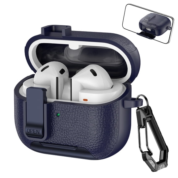 Allytechgroup Galaxy Buds 3 Case,Galaxy Buds 3 Pro Case,Stand for Cell Phone PU Leather Lock Button Cover with Keychain Anti-Scratch Wireless Charging Case for Galaxy Buds 3/ Buds 3 Pro, Darkblue