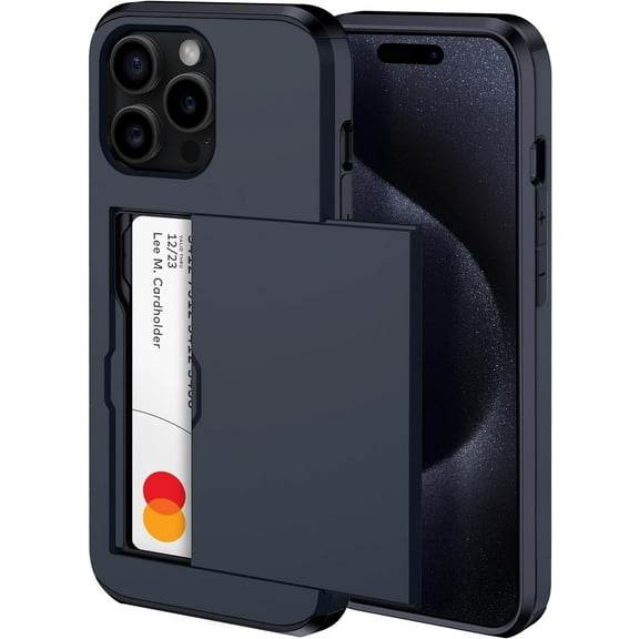 𝟐𝟎𝟐𝟒 𝗡𝗘𝗪 iPhone 15 Pro Max Case with Card Holder - Wireless Charging Compatible iPhone 15 Pro Max Wallet Case with Hidden Card Slot for Men and Women (Black)