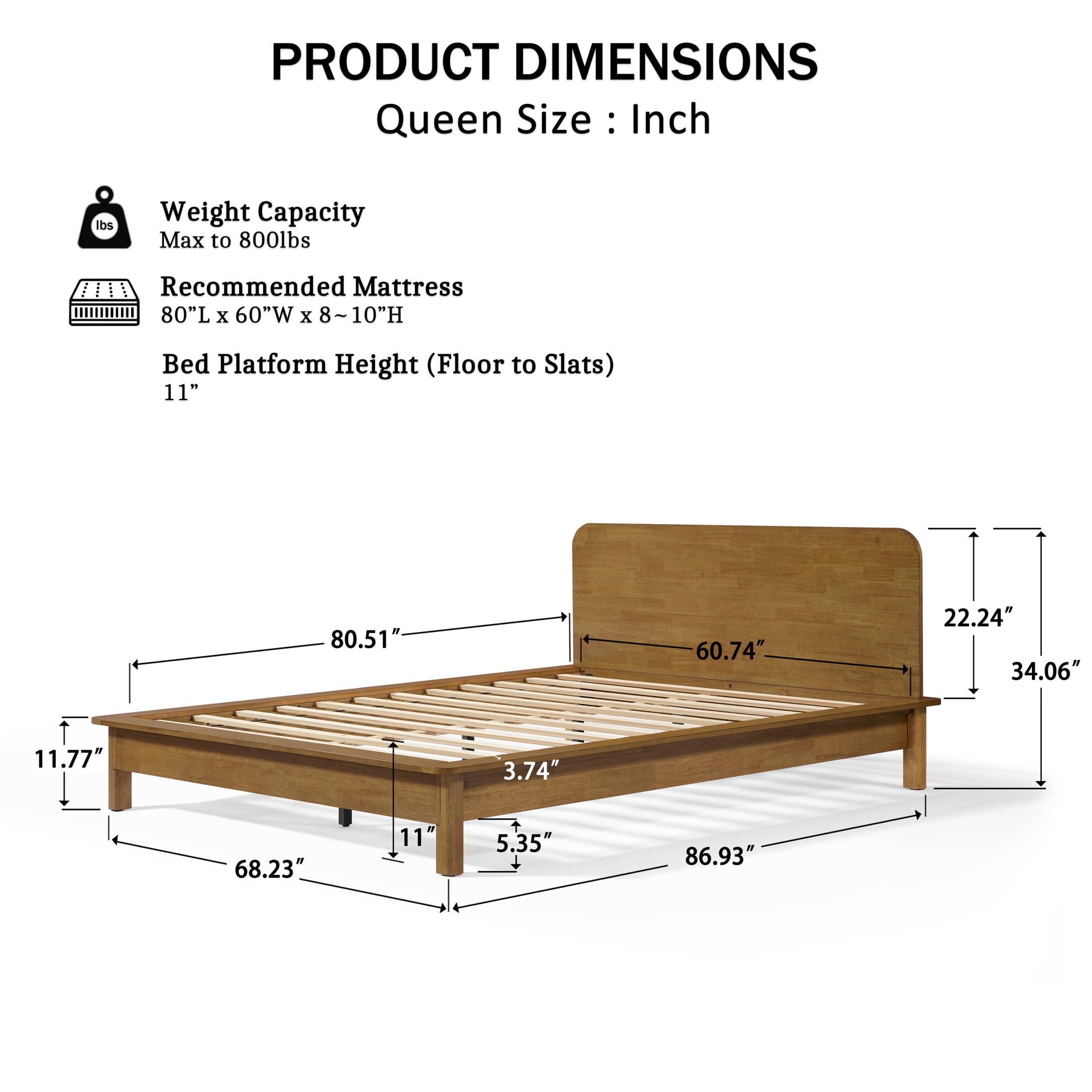 Christopher Knight Home Queen Platform Bed Frame with Curved Headboard, Natural