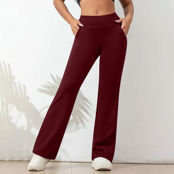 Ruimatai Flare Leggings for Women with Pockets, Womens Stretch High Waisted Mini Flare Yoga Pants Tummy Control and Wide Leg