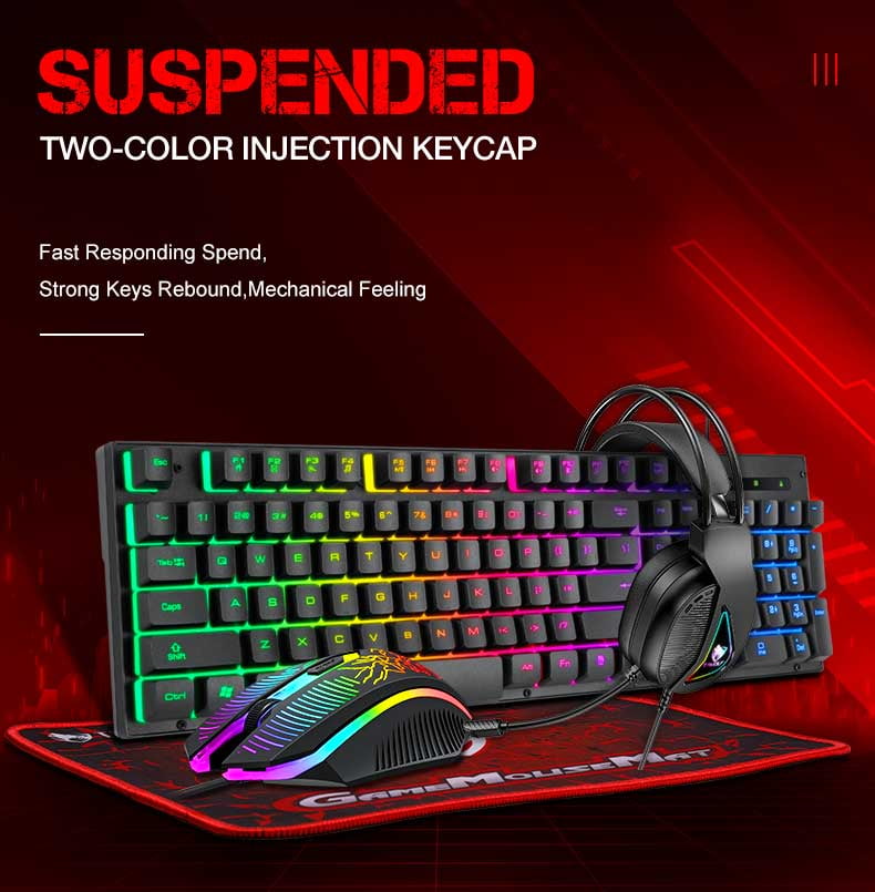 USB Wired Gaming Keyboard and Mouse and Headset Combo LED RGB Backlit 104 Keys Mechanical Feel for Laptop Computer Gamer Bundle