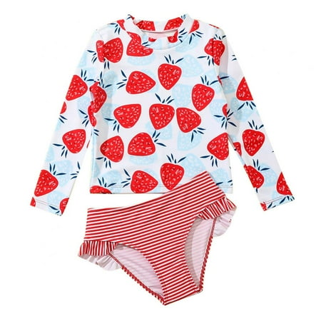 

1-6T Girls Long Sleeve Rash Guard 2-piece Swimsuit Set Swimming Pool & Beach Kids Toddler Swimwear Swimsuit For Girls