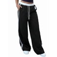 thumbnail image 2 of Womens Side Striped Pant Baggy Wide Leg Sweatpants Elastic Waisted Contrast Stripe Loose Fit Trousers Black L, 2 of 9