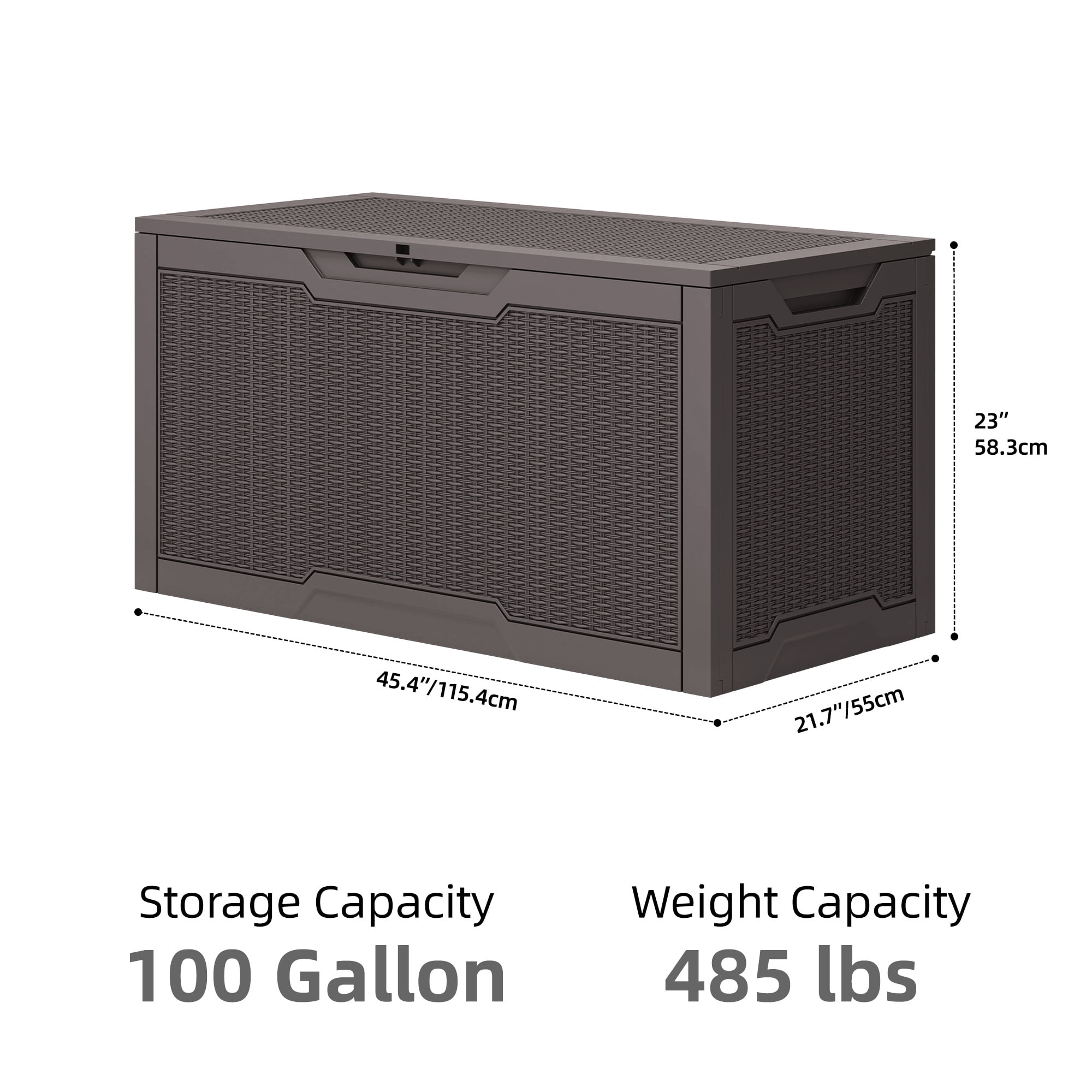 Uforic 100 Gallon Large Resin Deck Box, Waterproof Lockable Outdoor Storage Container for Patio Garden, Dark Brown