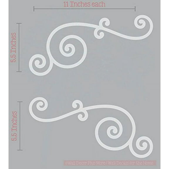 Curly Swirls 2pc Wall Art Decals Vinyl Stickers Home Décor 11x5.5-inch Light Gray