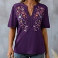 thumbnail image 2 of Women's Embroidered Shirts Classic V Neck Short Sleeve Peasant Boho Mexican Tunic Top Slim Fit Casual Tunic T Shirt, 2 of 4
