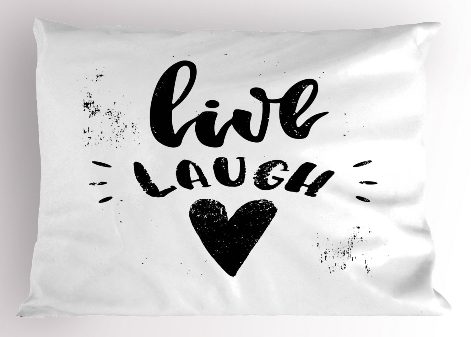 Live Laugh Love Pillow Sham Hand Drawn Monochrome Inspiring Message and Heart with Stained