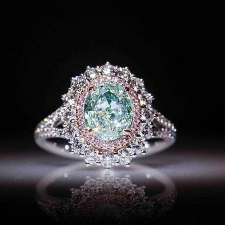 Crystal Solid Ring Charm Women's Jewelry Inlaid Green Topaz Pink Crystal Ring Engagement Ring Gifts Size 9 ()