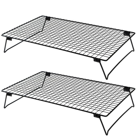 2 Pcs Cooling Racks, Foldable Carbon Steel Cake Racks for Cooling, Baking Racks with Legs, Square Grid Design for Even Heat Distribution, Versatile Kitchen Tool