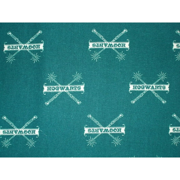 Harry Potter Hogwarts and Wands in Green by Camelot Fabrics Cotton by The Yard