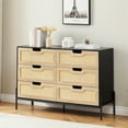 thumbnail image 4 of 6 Drawers Dresser for Bedroom, Natural Rattan Drawer with Spacious Storage, Wood Chest of Drawers with Metal Legs for Bedroom, Living Room, Hallway, Entryway, 4 of 9