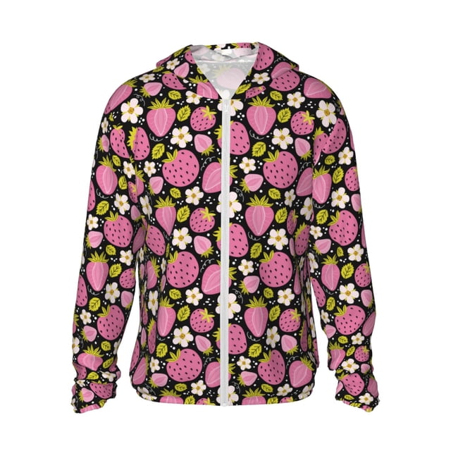 Balery Strawberry Sudadera ligera de manga larga con capucha y protección solar UPF 50+ para hombre y mujer, ideal para pesca y running-X-Large