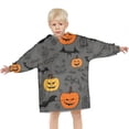 thumbnail image 3 of Gray Halloween Pumpkins Bats and Faces Blanket Hoodies for Kids 6-13YR Oversize Wearable Blanket Hoodies for Boys Girls Teens, 3 of 7