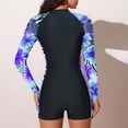 thumbnail image 6 of AUNVITO Women's One-Piece Swimsuit Long Sleeve with Front Zipper Print Design Elastic Fit Conservative for Surfing and Swimming, 6 of 7