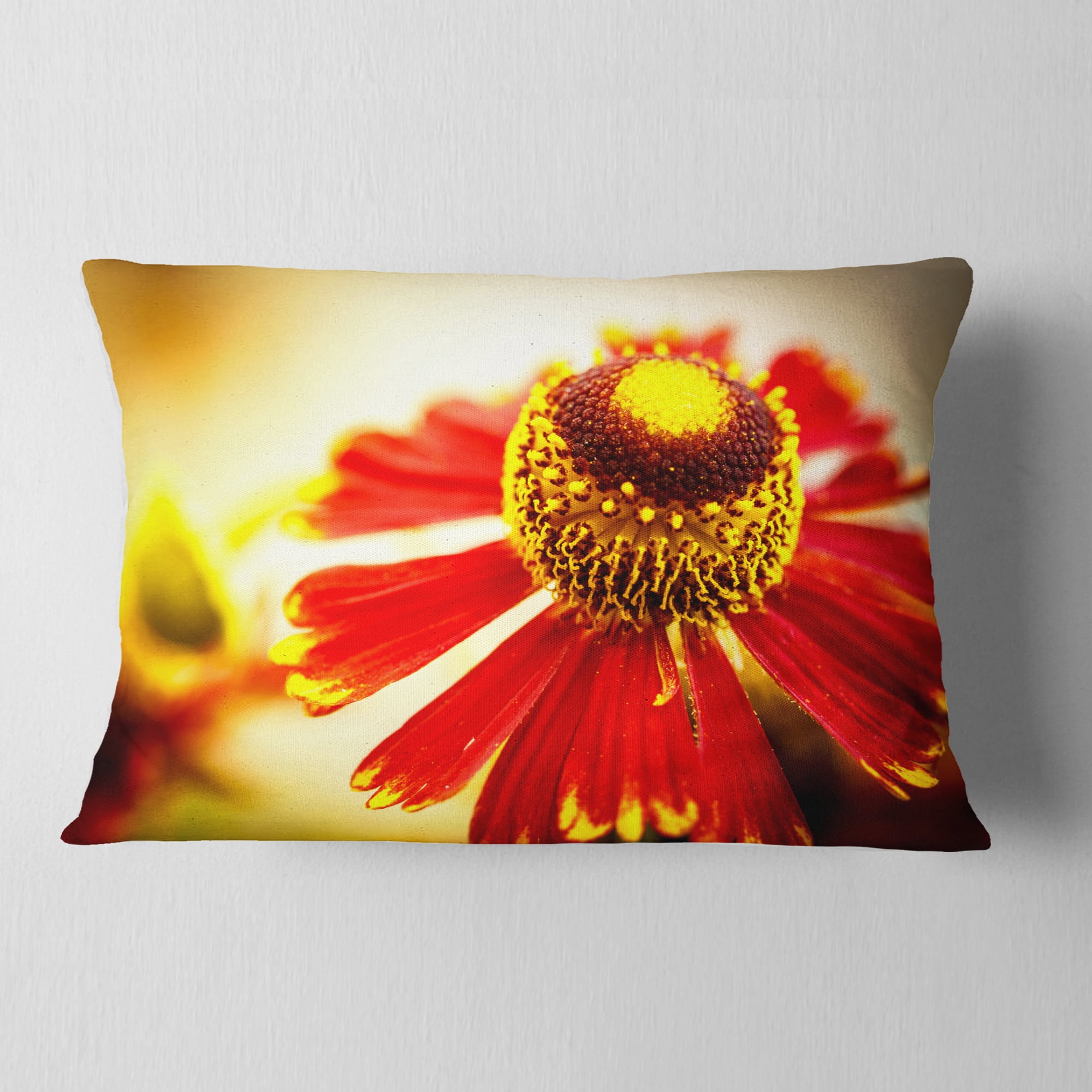 Designart Beautiful Flower on Yellow Background - Flower Throw Pillow - 12x20