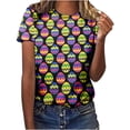 thumbnail image 1 of Bowake T-Shirt Joyeuses Pâques pour Femmes, T-Shirt Graphique Œuf, Manches Courtes d'Été, Col Rond, Cadeau de Pâques, Noir 3, 1 of 7
